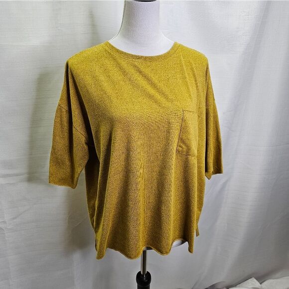 Altar'd State Mustard Yellow Oversized Pocket Slub Tee Size Small - Picture 3 of 7